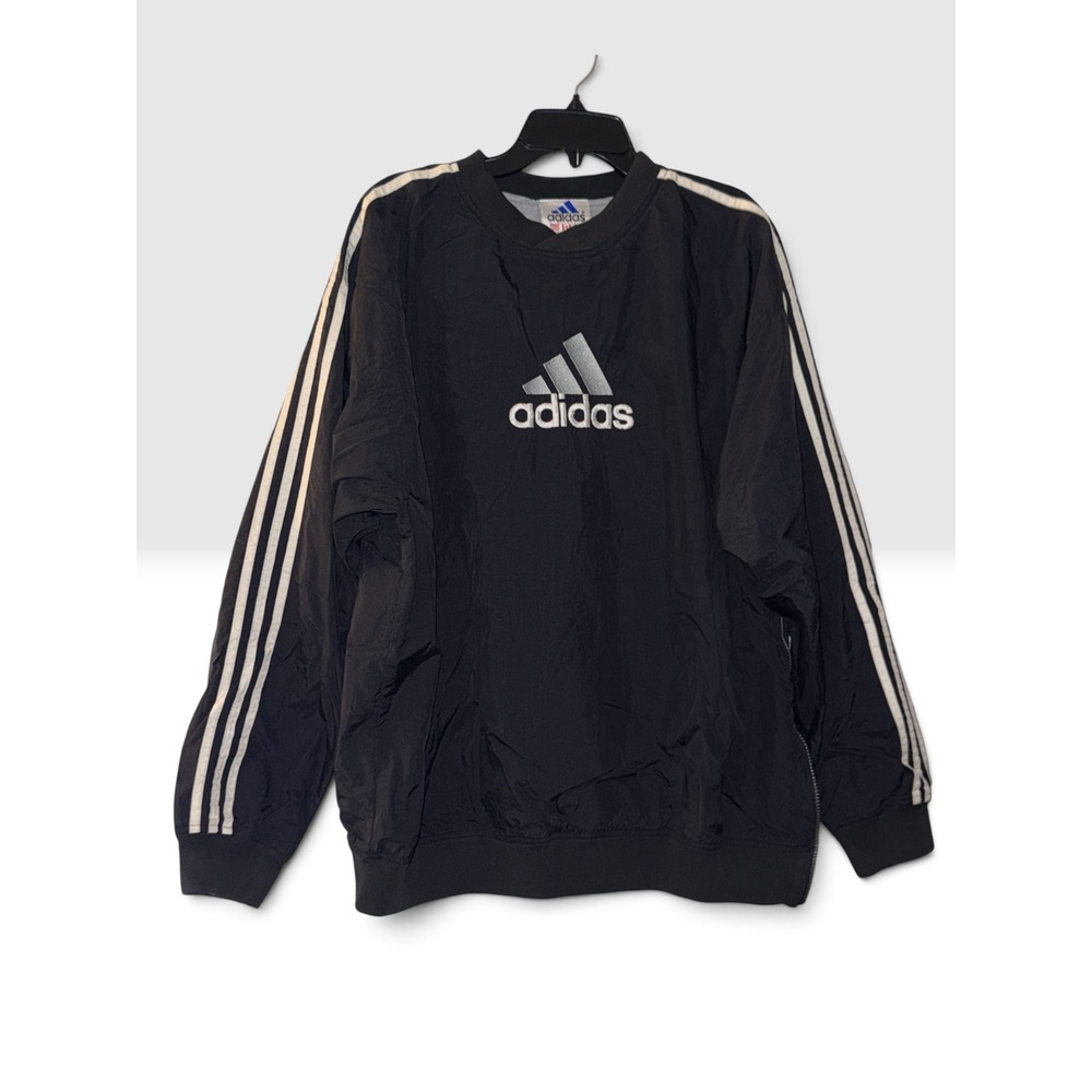Vintage 90s Adidas Mens Windbreaker Pullover Side Zip Black White Large RN 88387